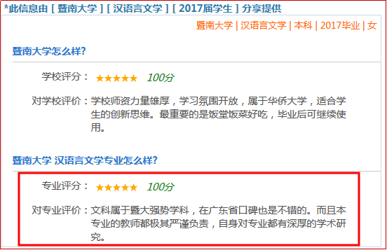 暨南大学汉语言文学专业