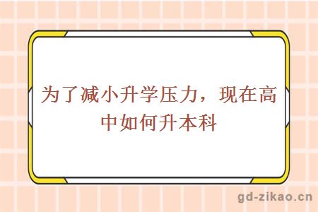 为了减小升学压力，现在高中如何升本科